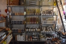 Between the windows and the counter comes shelves of olive oil, balsamic vinegar, etc.