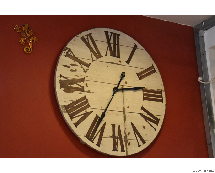 Dee Light Bakery has a couple of lovely clocks. This one is in the bakery...