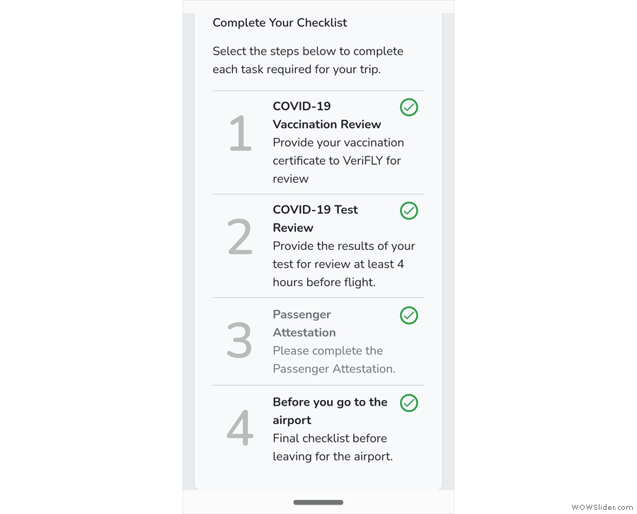 The Manage Trip tab takes you to this checklist, tailored (in this case) for the USA.