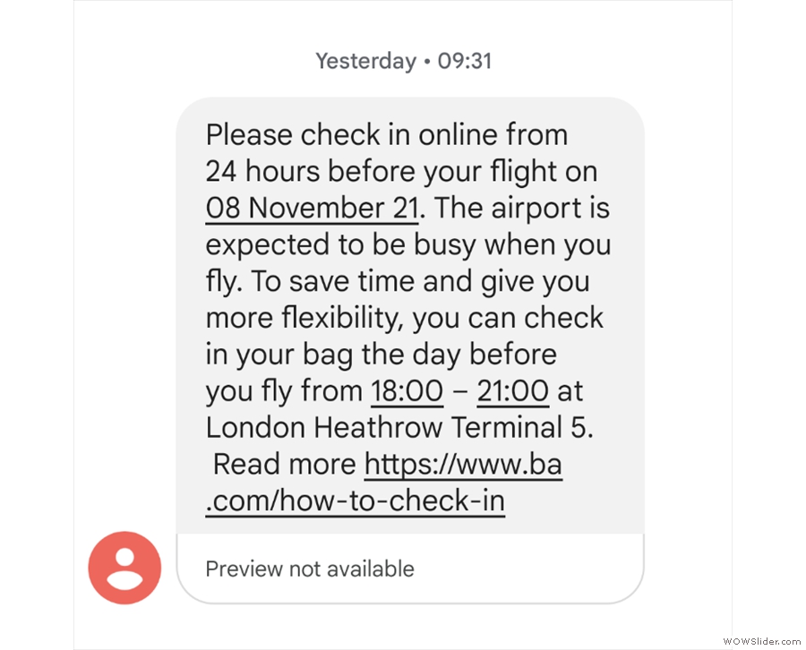 So were the texts, this one offering me the chance to drop a bag at the airport.