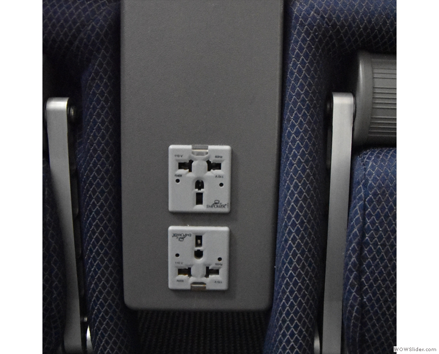 Talking of which, there was at-seat power, a pair of AC power outlets in the middle...