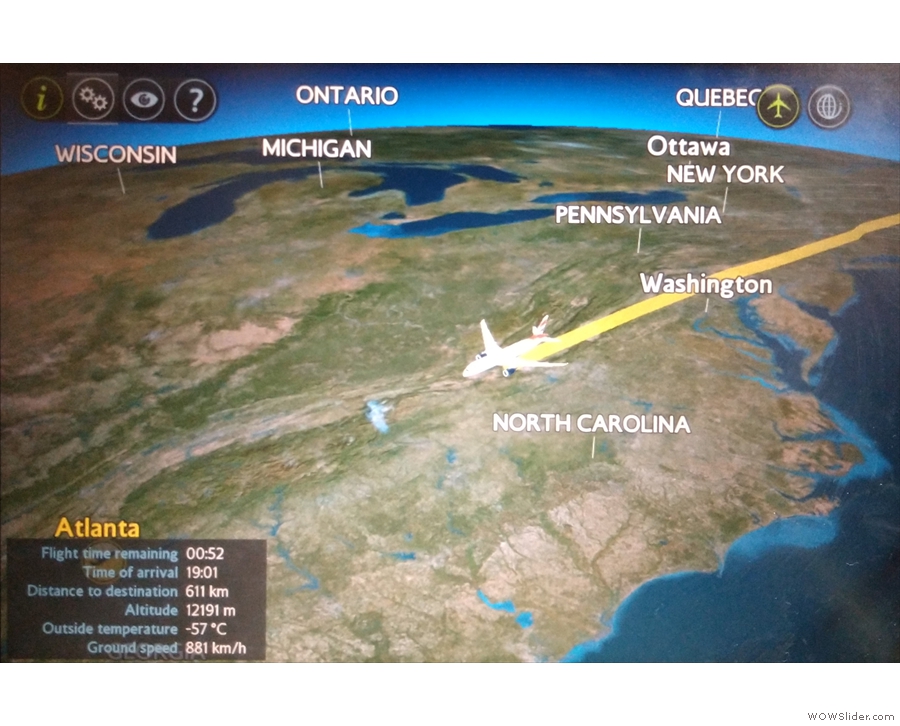 With just under an hour to go, Atltanta came into view on my in-flight map.