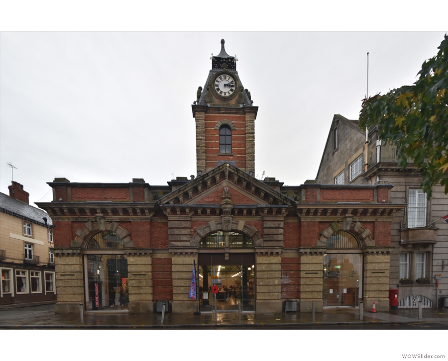 Crewe Market Hall, built in 1854, with the tower added in 1871. Refurbished: 2021.