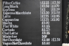 The coffee/hot drinks menu, meanwhile, is on the back wall, opposite the till.