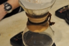 The coffee is placed in the filter, the scales zeroed and the stop-watch reset.