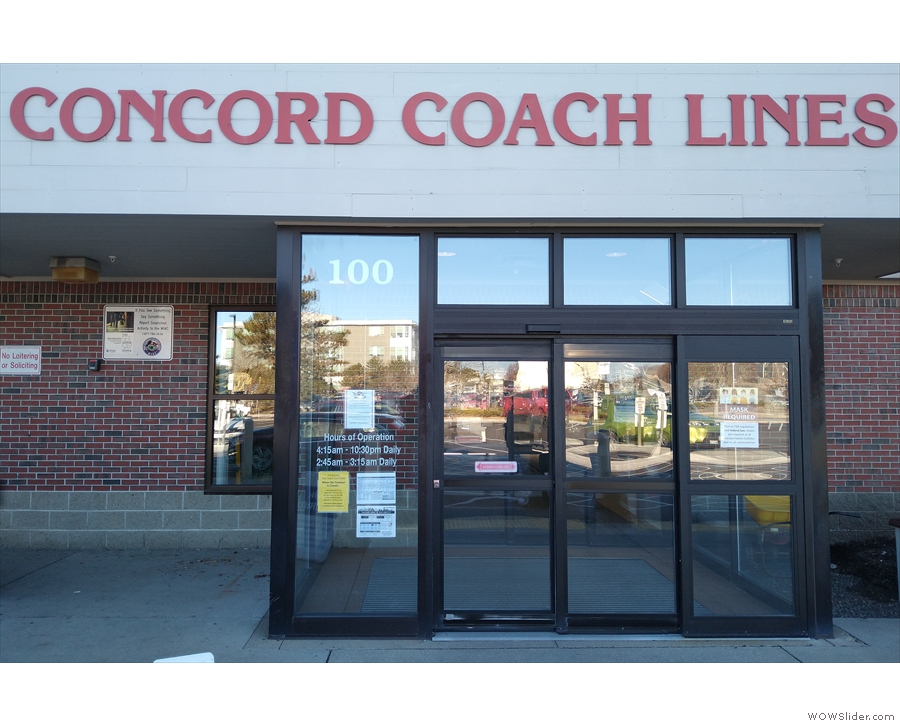 First step in getting to the airport: catching the Concord Coach Lines bus.