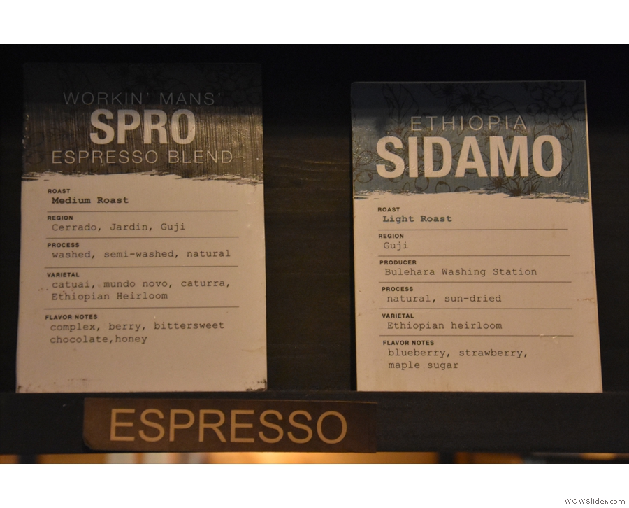 ... was also one of the two espresso choices. There's plenty of detail about the beans too.