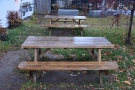 ... with two picnic tables down one side, on the corner with Franklin Street.