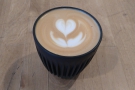 I had a flat white, made with the Diego, a single-origin from Gautemala. This is my coffee...