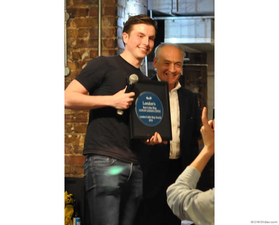 And now for the big one... Daniel of Cups of London Coffee collects 'Best London Coffee Blog'
