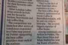 Wednesday was Coffee Stops Awards night... Look! We made the Evening Standard!