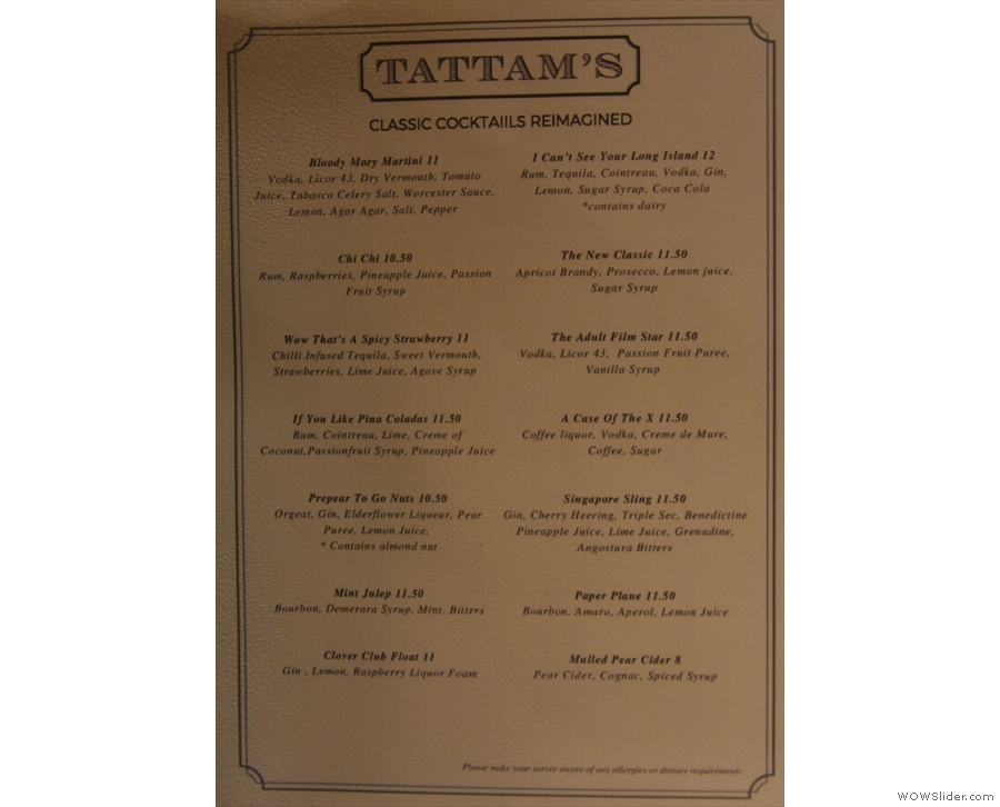 Tattam's has a selection of cocktails...