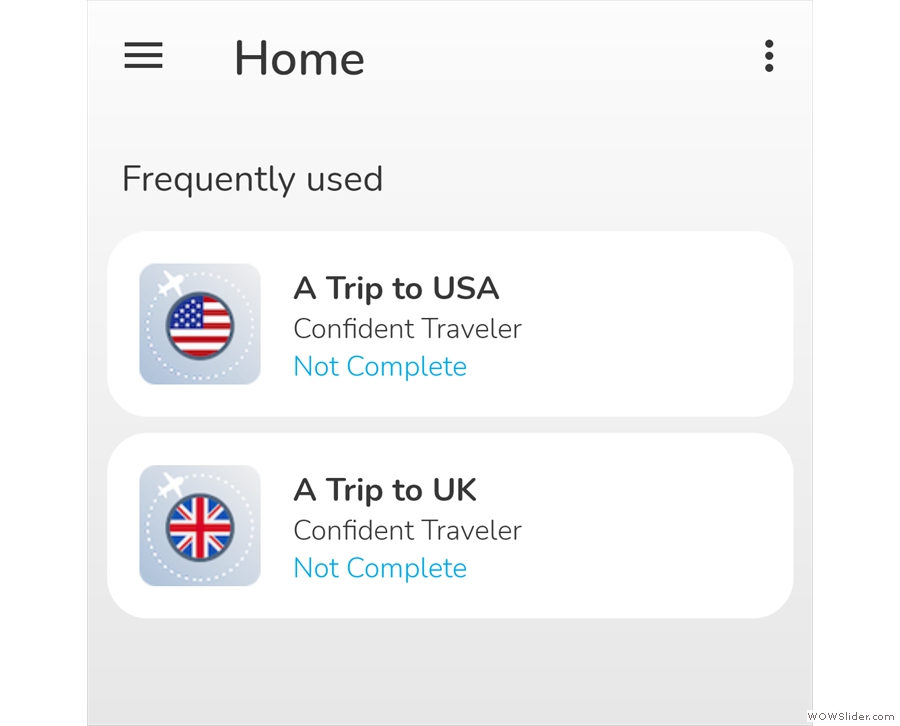 ... so I fired up the VeriFLY app ready for my flight on Thursday, selecting 'A Trip to USA'.