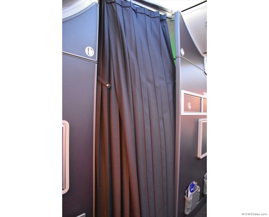 As soon as the seat belt sign is turned off, the curtains are pulled between the cabins.