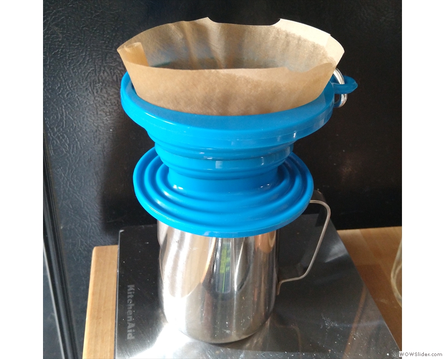I also did a comparison between coffee made in my collapsible filter with a paper filter...