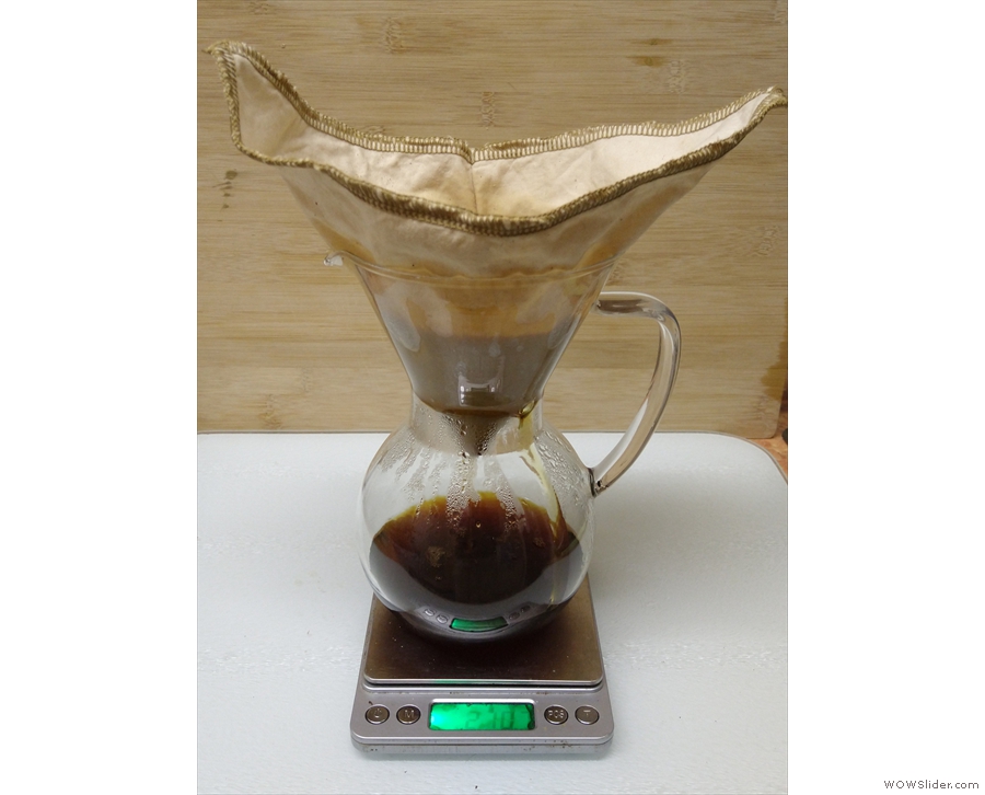 At my Dad's, I tried the Chemex CoffeeSock in a glass carafe I had there.