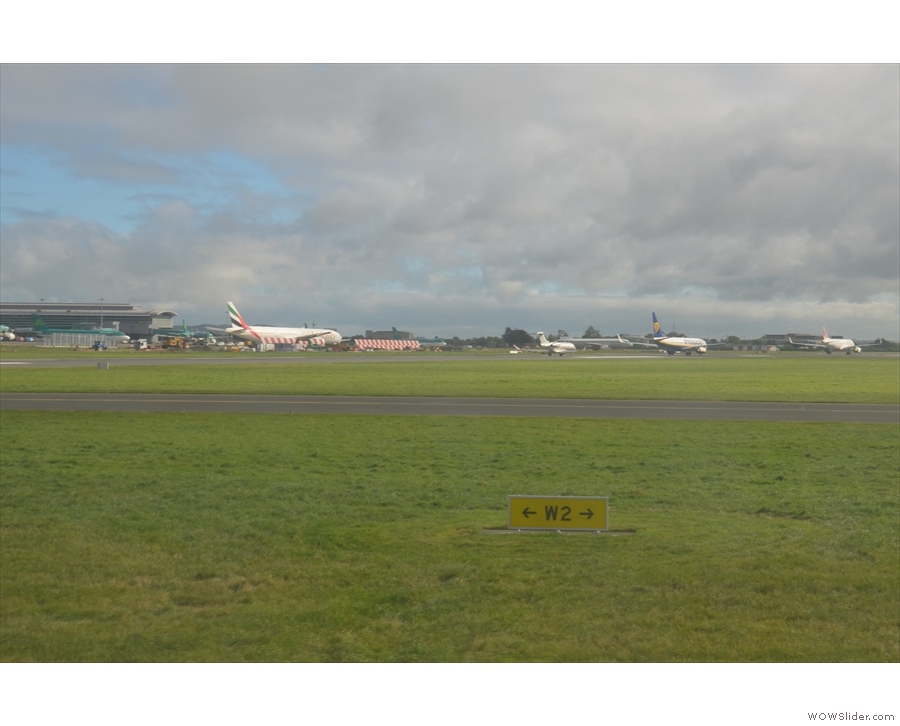 The queue of aircraft waiting to take off was still there.