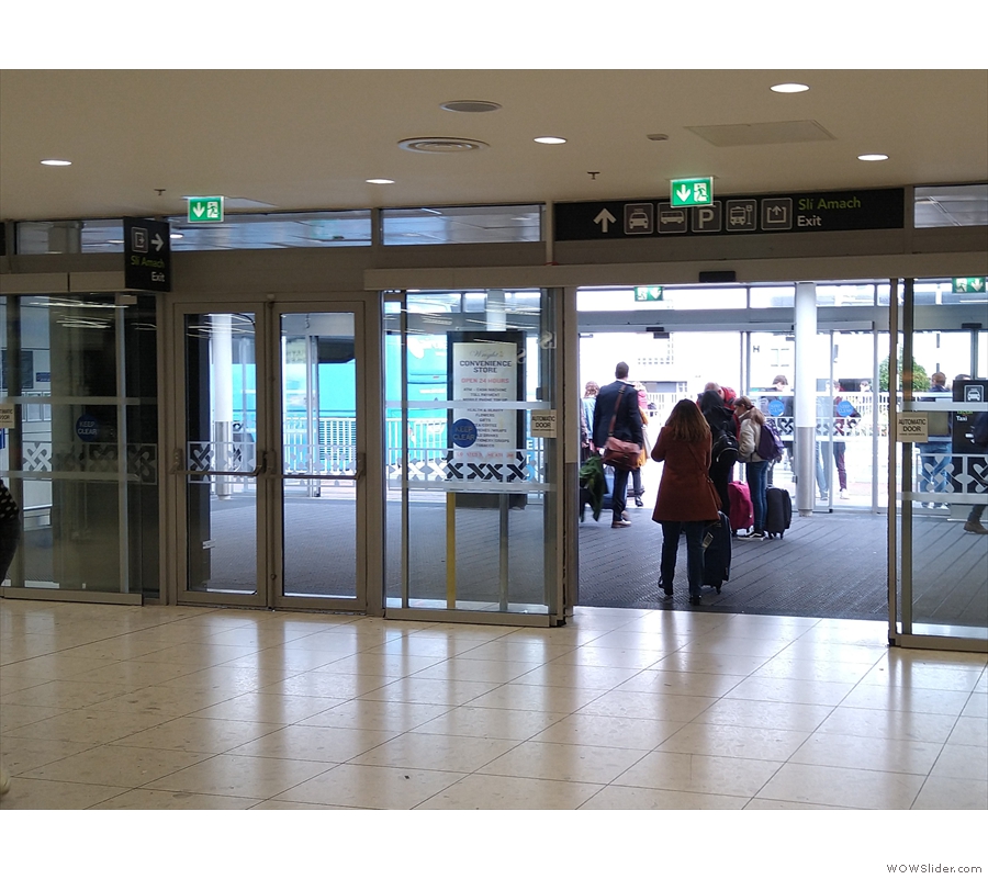 The main entrance to Terminal 1 (from the inside), right next to the Aircoach stop.