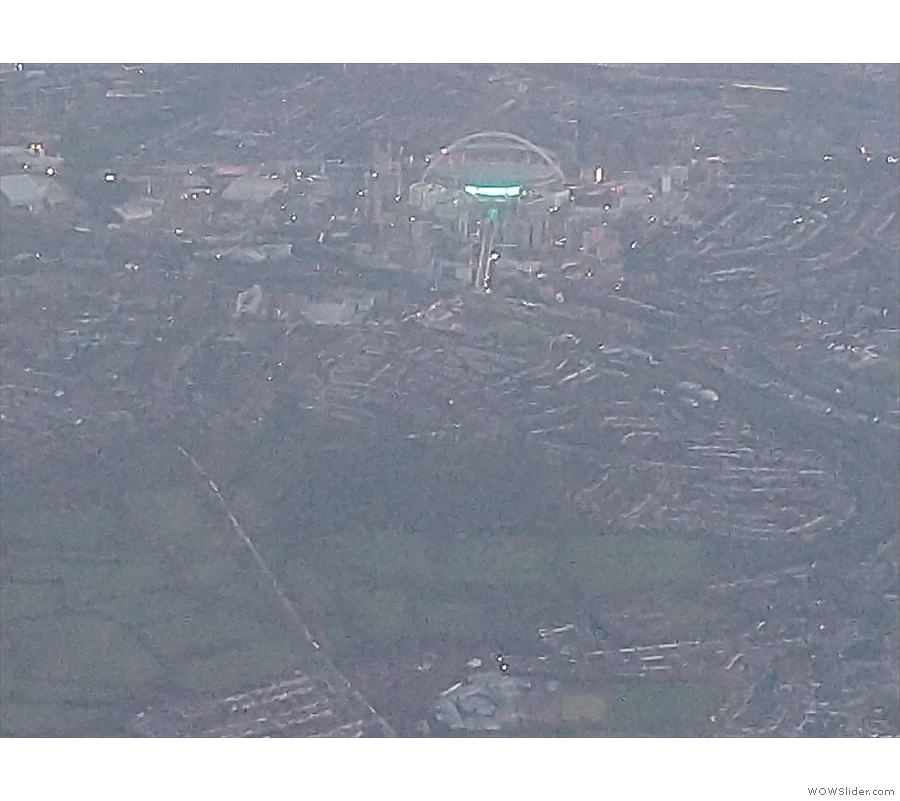 We flew past Heathrow, then continued east across North London and Wembley Stadium.
