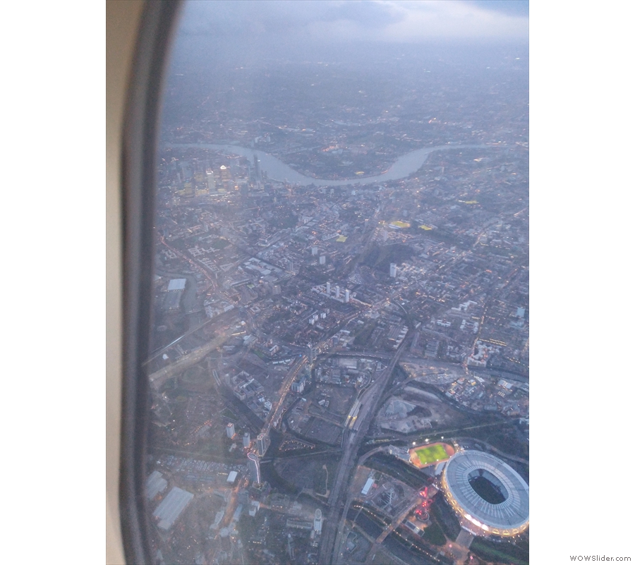 ... our journey back to Heathrow. You can see the towers at Canary Wharf (top left).