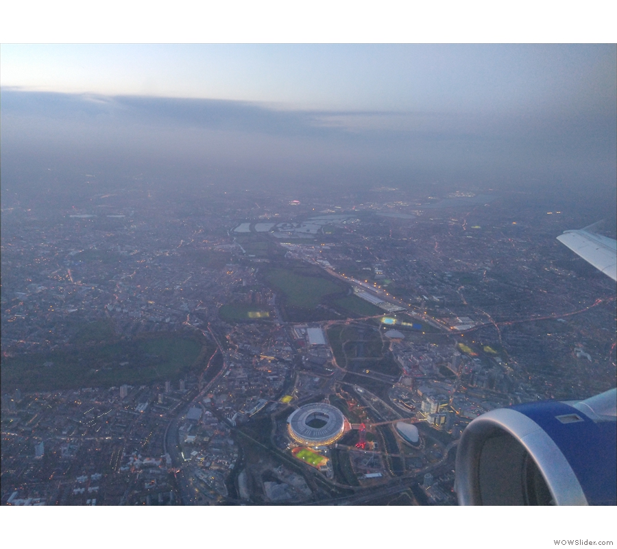 A last view of the Olympic Stadium, Hackney and Walthamstow Marshes to the north. 