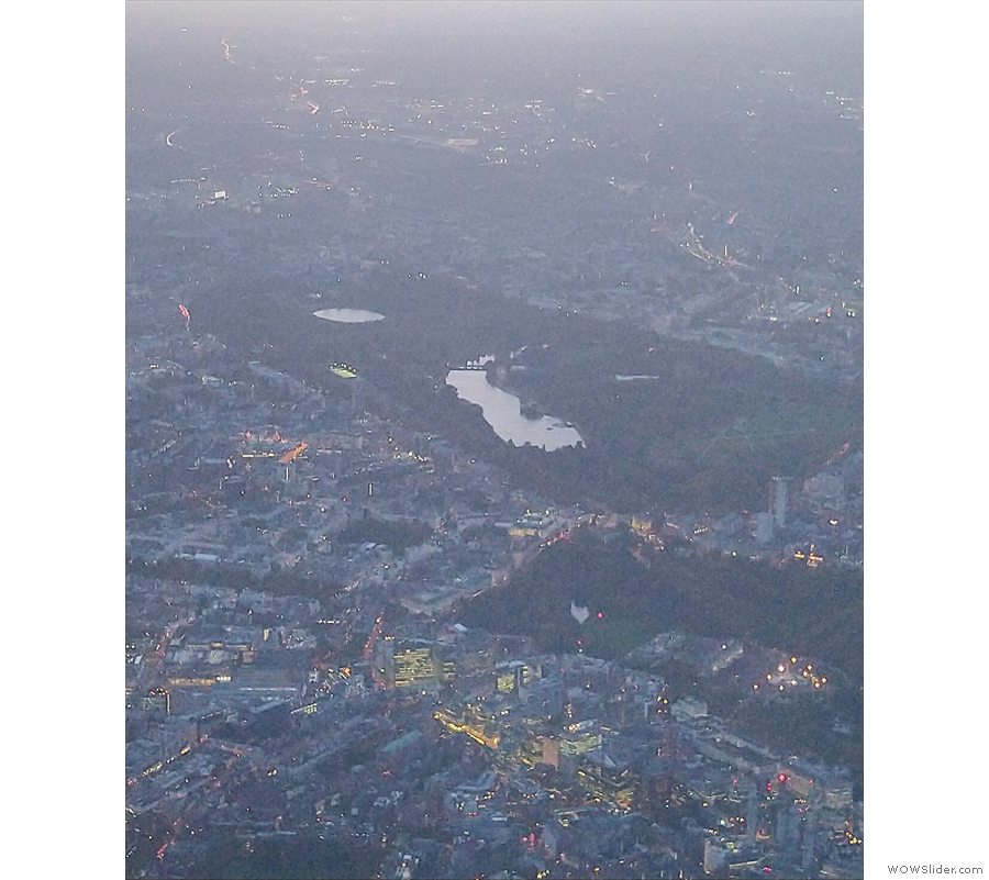 We were now flying due west, looking across to Hyde Park and the Serpentine...