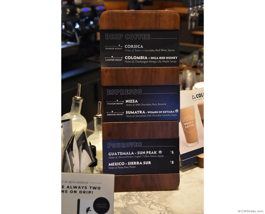 These are also displayed next to the till, along with the espresso and pour-over options.
