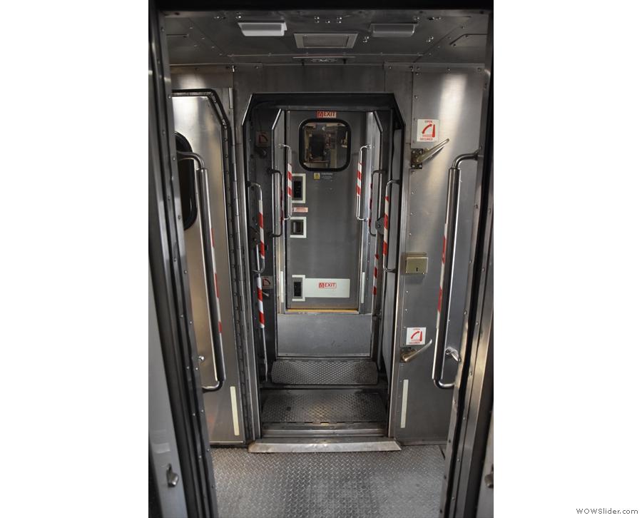 While the interiors have been refurbished, the door areas at the end of the carriages...