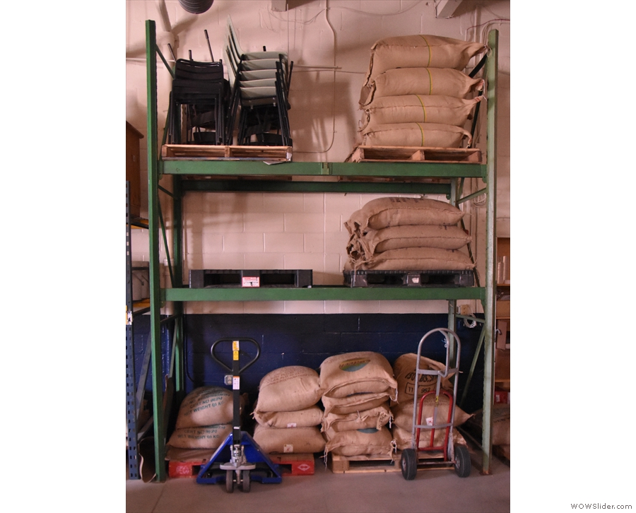 There are more sacks of coffee at the back. These all end up in the roaster, which...