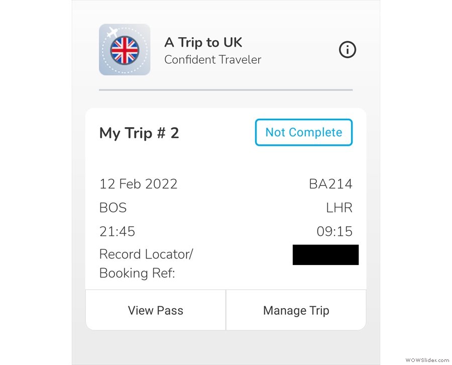 Now that the trip has been created, I can tap on 'Manage Trip' to start the process.
