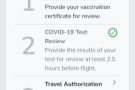 Next, because I'm vaccinated, there's no requirement for a test, so that is greyed out..