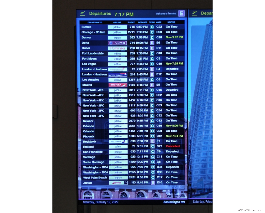 Departures board. Don't be fooled though: most of the flights are going from Terminal C.