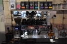 The espresso machine is also back here, at the back of the counter. Talking of coffee...