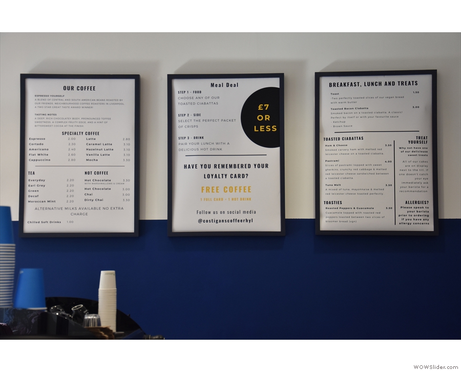 ... where you'll find the menus conveniently placed on the wall in front of you.