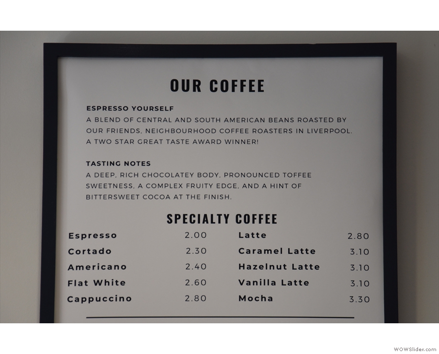 The all-important coffee menu.