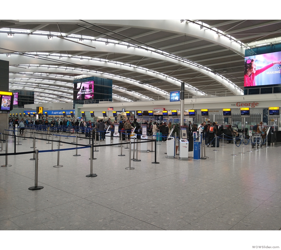 Heathrow Terminal 5, looking pleasantly busy. This is check-in for econony...