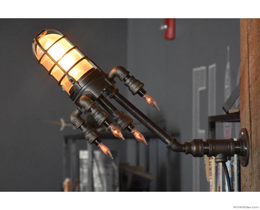 The Flight Coffee rocket ship in lighting form.