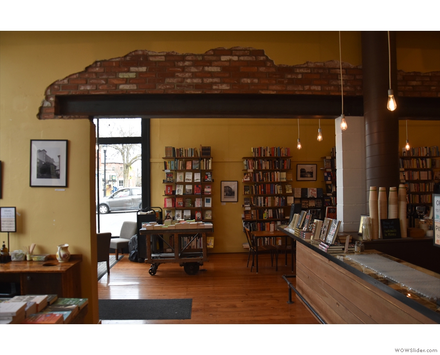 The view across the front of the counter and into the 'bookshop' part of Elements.