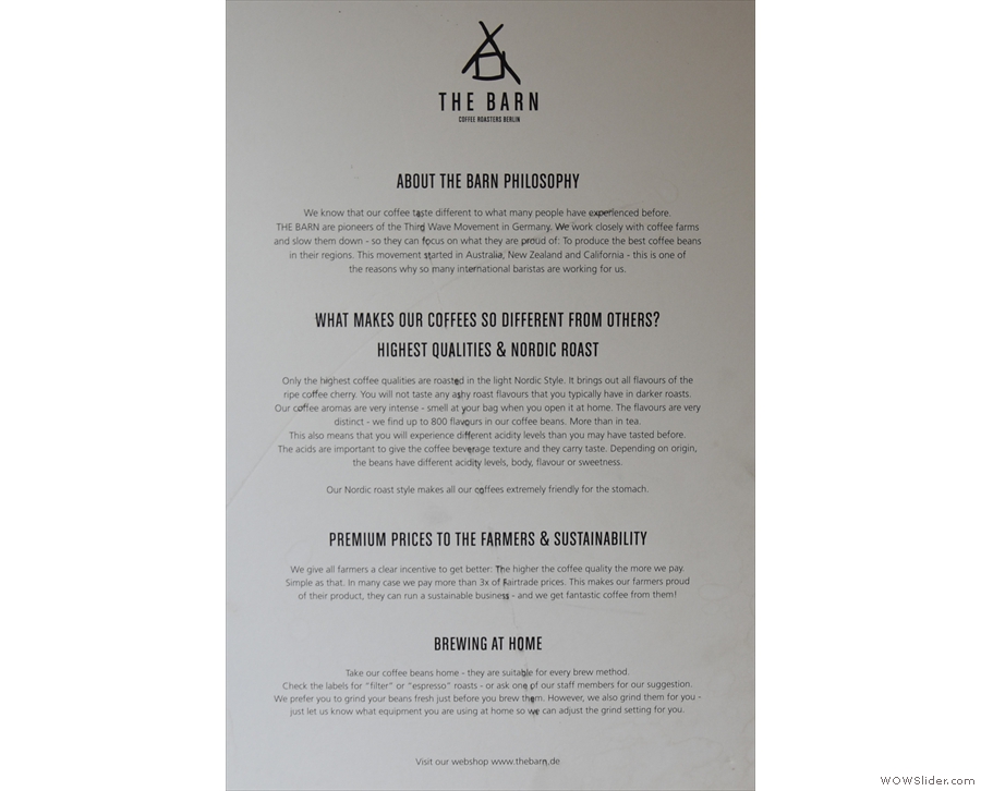 There are various notices by the door, explaining The Barn's philosophy...
