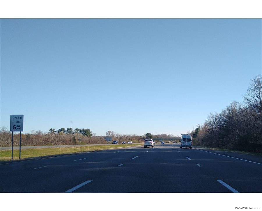 Speed limits on American interstates vary quite a lot. This section is 65 mph.