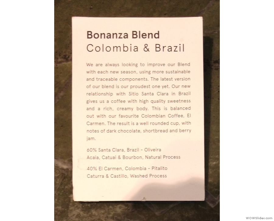 ... Bonanza Blend, a mix of a washed Colombian and a natural Brazilian...