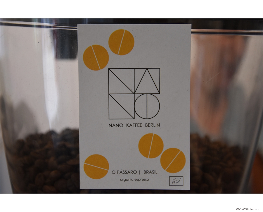 The grinders hold details of the beans: the naturally-processed O Pássaro from Brazil...
