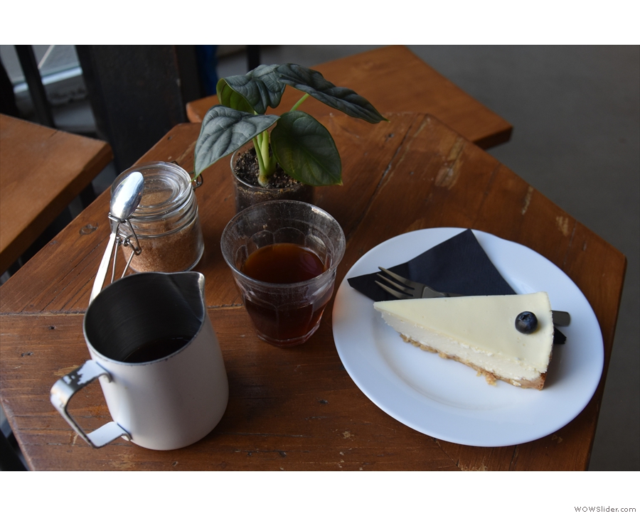 ... which was prepared using the AeroPress. I paired it with a slice of New York cheesecake.