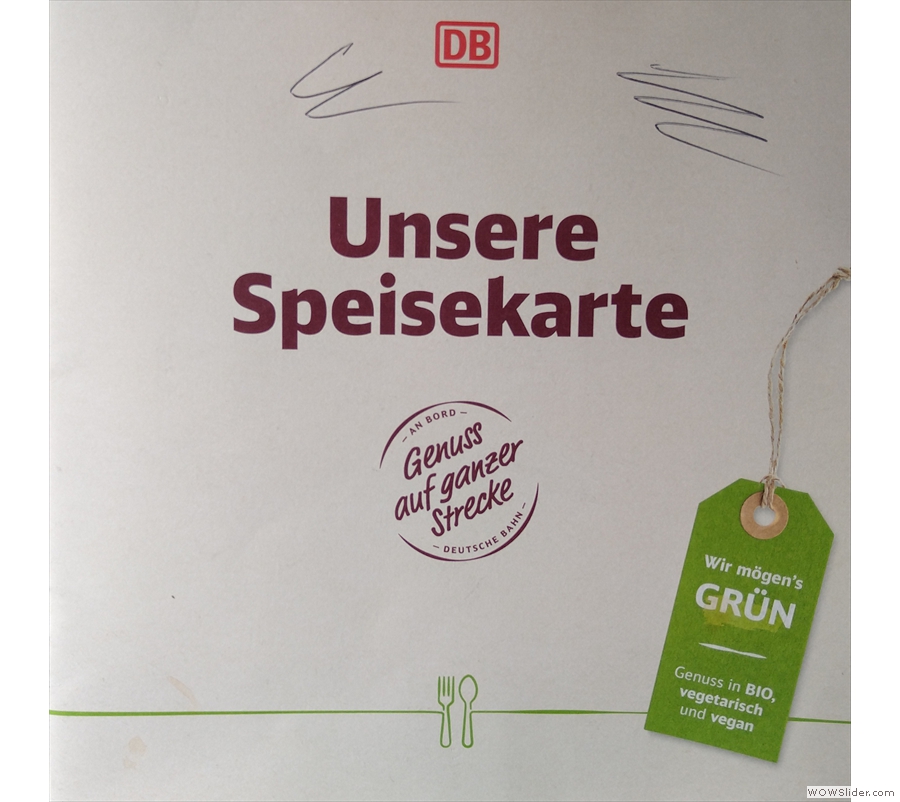 The onboard catering menu for Deutsche Bahn, the German national railways.