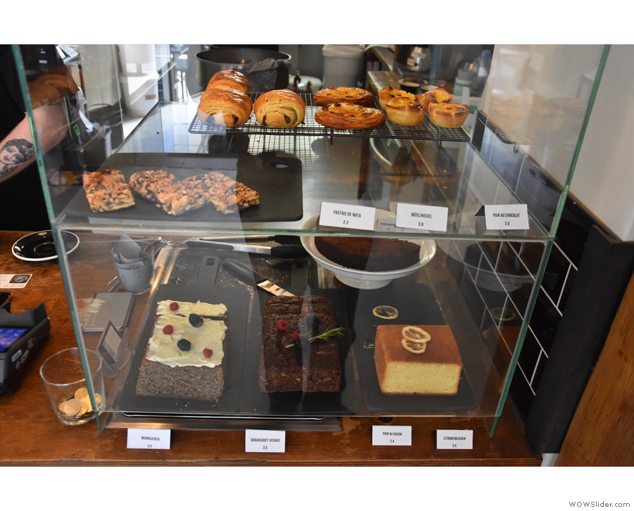 The cakes, meanwhile, are displayed in this glass case on the right...