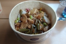 I went for the  vegan chicken teriyaki, served in a cardboard bowl, which I took...