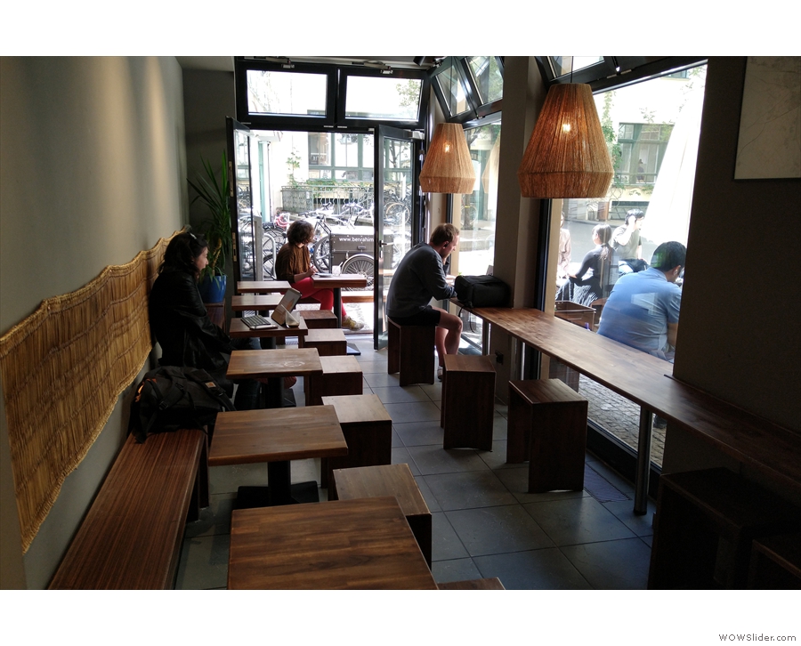 The inside seating is accessed from the far end of the counter, mirroring the seating outside.