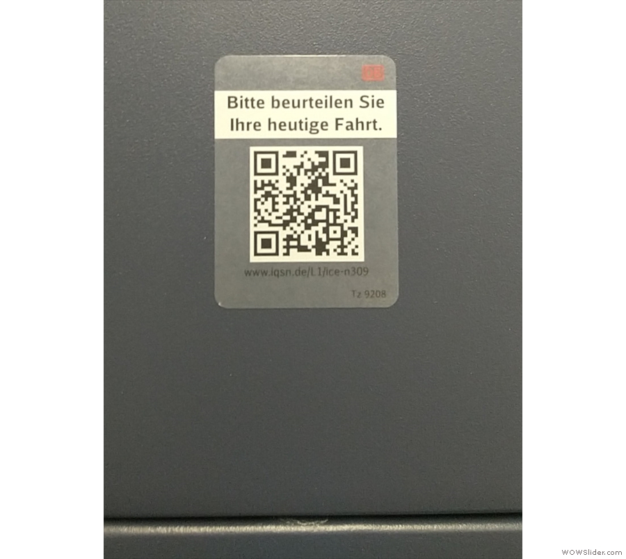The QR Code, by the way, accesses a survey, so you can tell DB how well it's doing.
