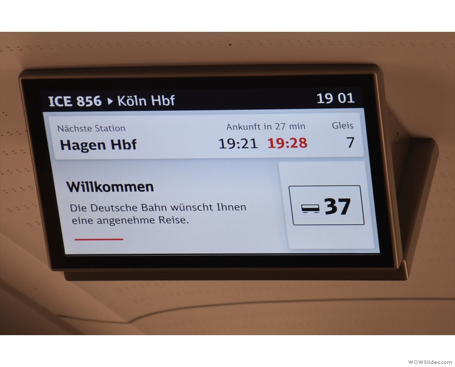 Next stop, Hagen, the onboard information system confirming our seven minute delay.