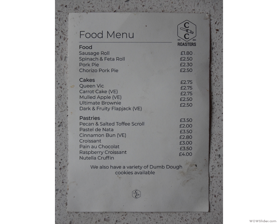 Here's the full food menu, with a limited range of savoury options.